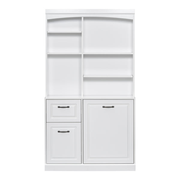 English Elm Bathroom Tall Storage Cabinet with Tilt-Out Hamper, 70.9" Linen Tower, 2 Drawers, Adjustable Shelves, White Finish N725P278420K