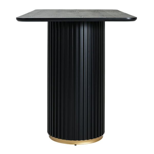 English Elm 63.00"l Tambour Pedestal Counter Table Seats Six with Industrial Mid-century Matte Finish Black N771P358596H_N771P358597H