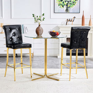 English Elm A Set of 2 Glam Faux Alligator Pvc Barstools with Crystal Buckle Detail Black W1512P491559