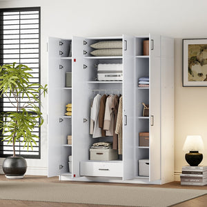 English Elm 4-door Wardrobe with Top Cabinet Locking Drawer Tall Bedroom Closet in White LP006006AAK