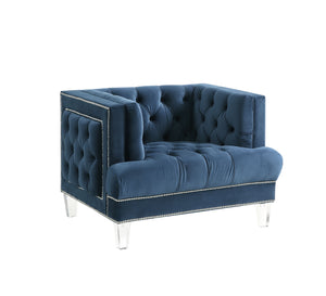 English Elm Ansario Velvet Accent Chair with Button Tufting, Full Foam Seat, Acrylic Legs, Stylish Upholstery Elegance Blue 42 L x 34 W x 26 H B2726P284224