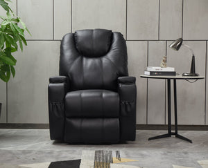 English Elm Recliner Power Chair Faux Leather High Back Seat with Cup Holders for Living Rooms B205P241928