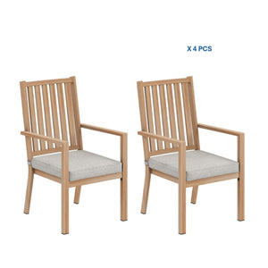 English Elm Set of 4 Outdoor Aluminum Dining Chairs Wood Grain Texture Waterproof Cushioned Patio Gray+ Khaki B082P455186