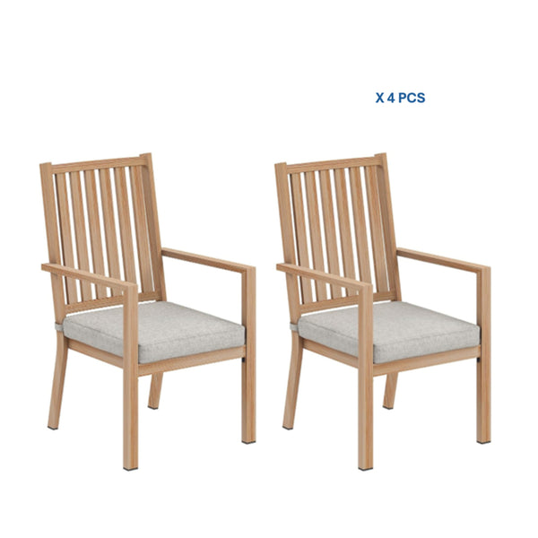 English Elm Set of 4 Outdoor Aluminum Dining Chairs Wood Grain Texture Waterproof Cushioned Patio Gray+ Khaki B082P455186