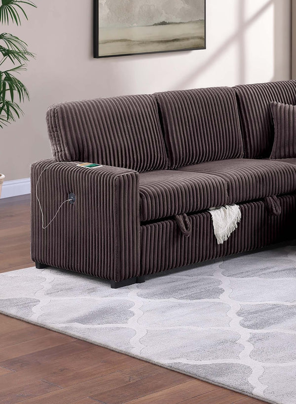 English Elm Chocolate Corduroy Modular Sectional with Storage Sleeper Usb Port and Reversible Chaise Chocolate B011S02156