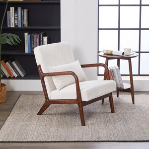 English Elm Mid-Century Beige Accent Chair Upholstered Armchair with Pillow, Solid Wood Frame, Ergonomic Comfort W2989P295373