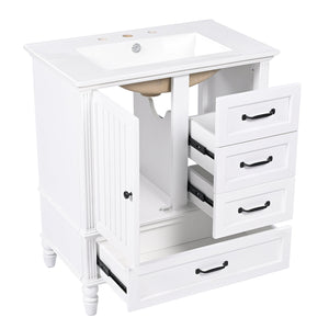 English Elm Christopher Knight Home® - 30" Bathroom Vanity with Ceramic Sink, Acacia & MDF Cabinet, Soft-Close Door & Drawers White N759P346895K