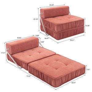 English Elm Green Chenille Floor Sofa Convertible Futon Chair with Modular Sleeping Support Orange W3612P376633