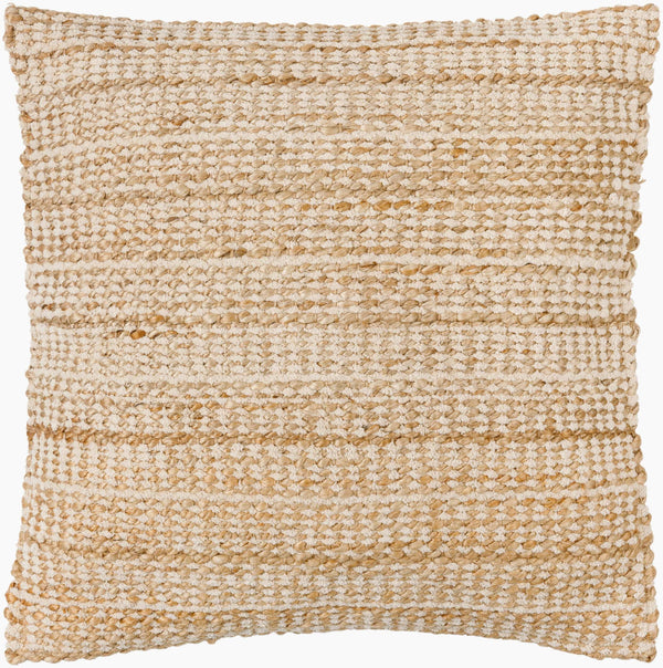 Surya Dhanbad Handmade 18"L X 18"W Jute & Cotton Accent Pillow For Cozy Cottage Charm & Comfort Beige Jute,Cotton,Jute Dbd001-1818p
