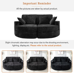 English Elm Swivel Barrel Accent Chair Chenille Tufted Round Club Seat for Living Room Lounge Black N719S002240B