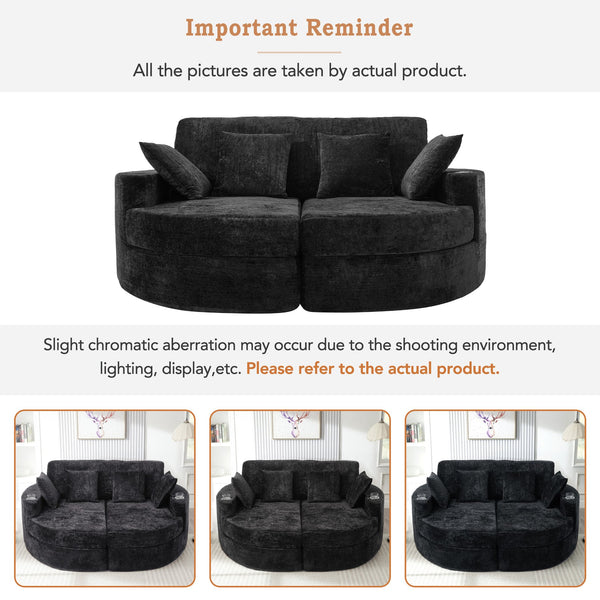 English Elm Swivel Barrel Accent Chair Chenille Tufted Round Club Seat for Living Room Lounge Black N719S002240B