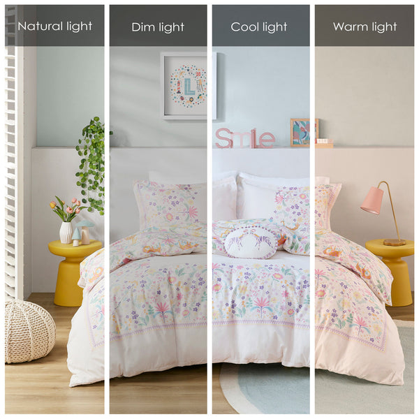 English Elm Full/Queen UHK Lulu Reversible Floral Cotton Duvet Set with Jungle Animals, Pom Pom Pillow, BCI Cotton B035P217814