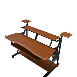 English Elm Willow Cherry & Black Music Desk with Cable Management, Speaker Shelves, 61-Key Keyboard Fit B2726P256348