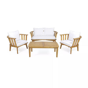 English Elm Christopher Knight Home® - 4-Pieces Acacia Wood Patio Furniture Set - Stylish Deep Seating Conversation Set With Coffee Table, Cushions 64851.00WHI-2_70334.00WHI_70336.00