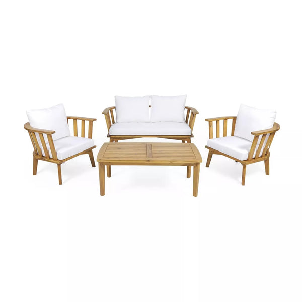 English Elm Christopher Knight Home® - 4-Pieces Acacia Wood Patio Furniture Set - Stylish Deep Seating Conversation Set With Coffee Table, Cushions 64851.00WHI-2_70334.00WHI_70336.00