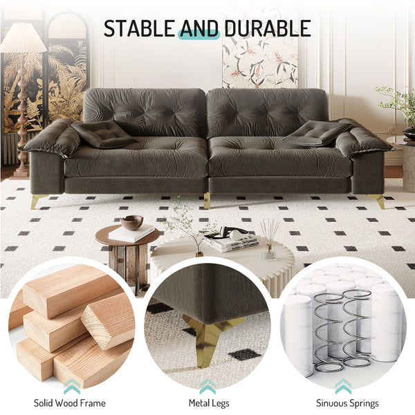 English Elm 104.7 Modern 4-Seat Cloud Sofa with Wide Removable Armrests, Tufted Chenille Comfort & Metal Legs DARK GREY W1885S00183