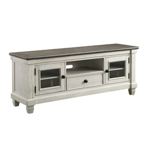 English Elm 1pc TV Stand Granby Collection 64" Two-Tone Wood Media Console with Glass Doors, Drawers & Shelves Antique White 67 L x 21 W x 24 H B011P289729