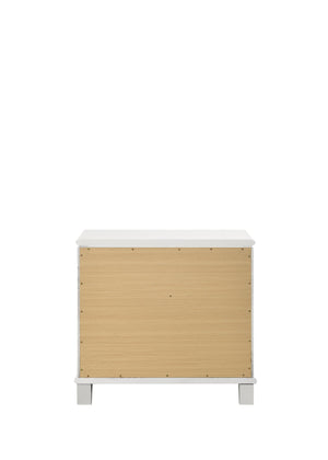 English Elm Tarian Pearl White Nightstand with Acrylic Crystal Legs, 2 Drawers, Modern Elegant Design, Durable Construction B2726P269292