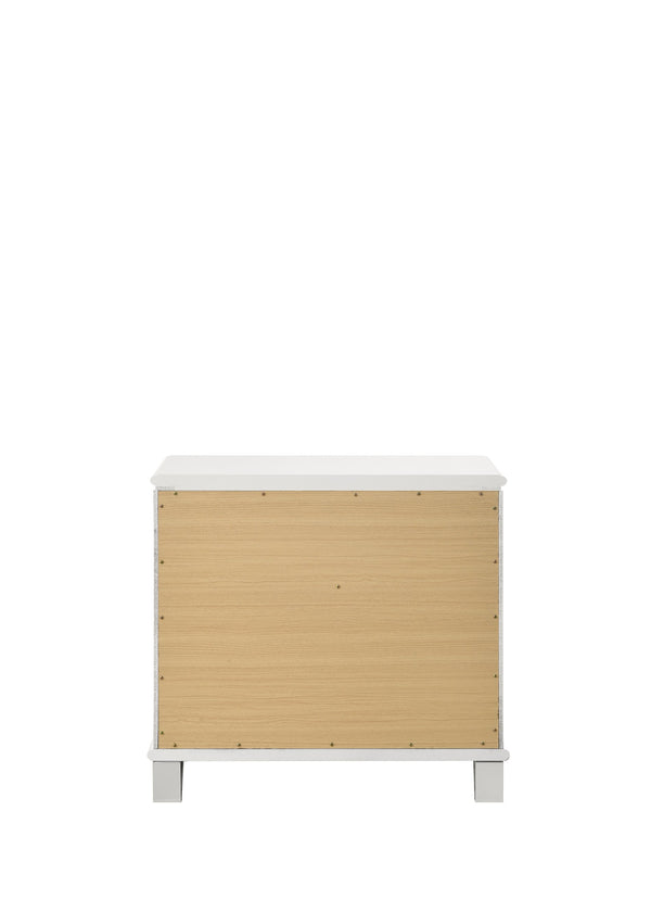 English Elm Tarian Pearl White Nightstand with Acrylic Crystal Legs, 2 Drawers, Modern Elegant Design, Durable Construction B2726P269292