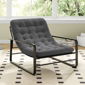 English Elm Accent Chair Sherpa Boucle Upholstered Seat for Reading Nook or Living Room Decor Gray T3623P411778