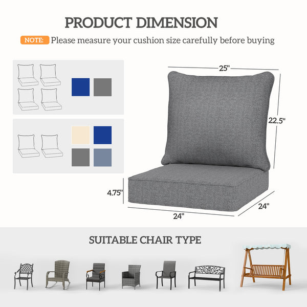 English Elm Seat and Back Cushion Set for Patio Chairs Yarn Dyed Fabric Uv Resistant Beige T3971P443236