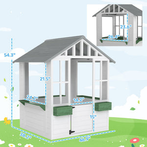 English Elm Wooden Fir Outdoor Kids Playhouse Cottage with Serving Station and Ventilating Windows T3971P442827
