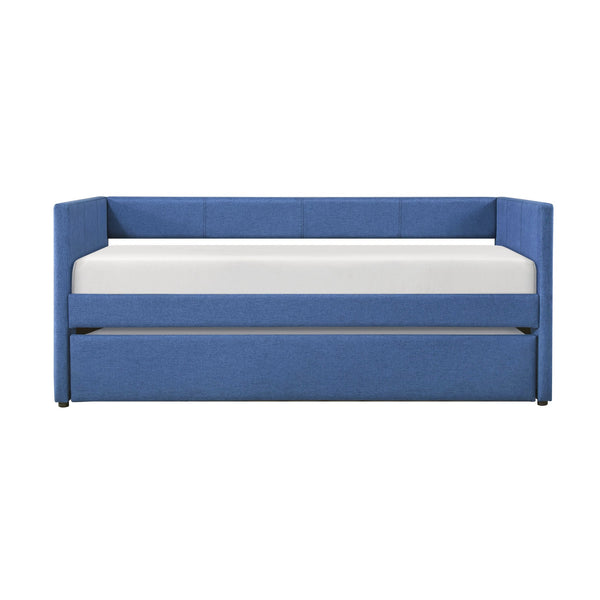 English Elm 1pc Trudy Daybed with Trundle Upholstered Fabric Modern Wooden Frame Versatile Guest Sofa Bed Blue 82.5 L x 33 W x 6.5 H B011P256687