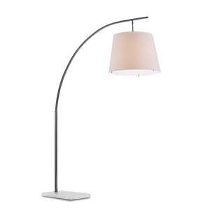 Cloister Modern Bronze Floor Lamp with Elegant Arc Design and White Linen Shade for Contemporary Spaces