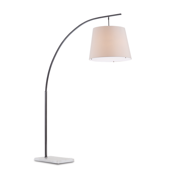 Cloister Modern Bronze Floor Lamp with Elegant Arc Design and White Linen Shade for Contemporary Spaces