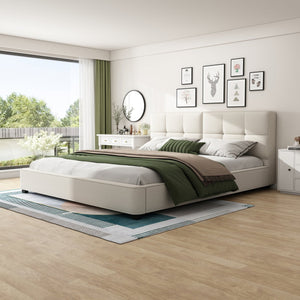 English Elm Christopher Knight Home® - King Size Boucle Bed Frame – Modern Upholstered Platform With Curved Headboard & Soft Corners, Beige N757P235227W