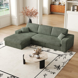 English Elm 114.5'Modern Corduroy Modular sofa with reversible chaise, slow-rebound foam cushions and versatile L-shape seating Green W834S00459