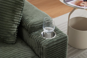 English Elm Corduroy Chaise Lounge Sofa With Movable Ottoman, Cupholders, Storage & Detachable Cushions W2120S00005-GIGA