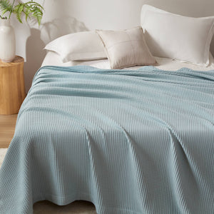 JLA Home Madison Park - Cotton Waffle Weave Blanket — Ultra-Soft, OEKO-TEX Certified, Breathable Lightweight Comfort for Home Aqua BR51N-3831