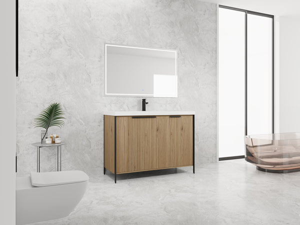 English Elm 48" Freestanding Bathroom Vanity with Thick Resin Sink, Soft-Close Doors, Adjustable Shelves, Durable Finish Light Coffee W999S00297