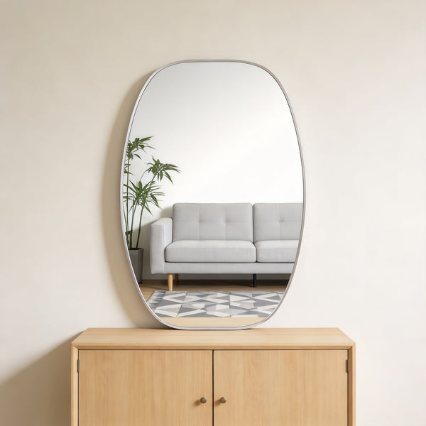 English Elm 24x36 Matte Metal Framed Oval Wall Mirror with Hd Glass for Bath or Entryway Silver W2203P474696