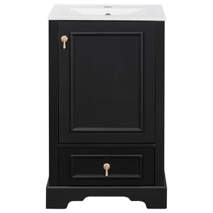 English Elm 20 Inch Bathroom Vanity with Ceramic Sink, Soft-Close Door, Adjustable Shelf, Smart Storage Organizing Design Black N729P299505B