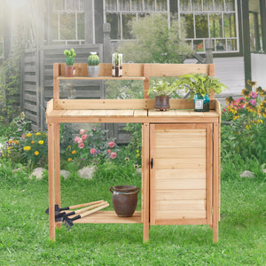 English Elm Outdoor Solid Wood Potting Bench with Built-in Sink Sliding Top and Garden Storage W2640P236086