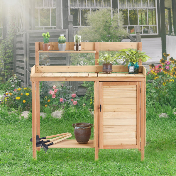 English Elm Outdoor Solid Wood Potting Bench with Built-in Sink Sliding Top and Garden Storage W2640P236086