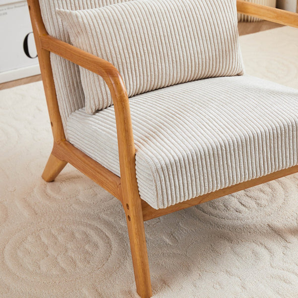 English Elm Mid-Century Upholstered Accent Chair with Pillow, Ergonomic Solid Wood Frame for Living Room W2989P241862