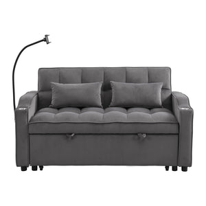 English Elm Modern Velvet Loveseat Futon Sofa with Pullout Bed, 3-in-1 Convertible Sleeper, USB Ports, Pockets Dark Gray 46.85 L x 38.98 W x 16.14 H W2297P224267