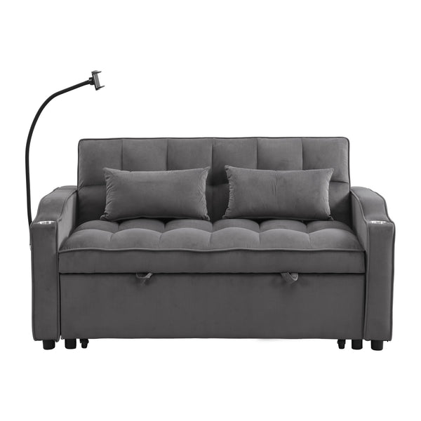 English Elm Modern Velvet Loveseat Futon Sofa with Pullout Bed, 3-in-1 Convertible Sleeper, USB Ports, Pockets Dark Gray 46.85 L x 38.98 W x 16.14 H W2297P224267
