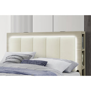English Elm Messa Full Storage Bed Bookcase Headboard Led Lighting Urban Contemporary Bedroom Natural+White B201S00360