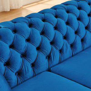 English Elm 106 Inch Velvet Tufted Chesterfield Sectional with Gold Steel Legs for Large Living Rooms Blue W1191S00126