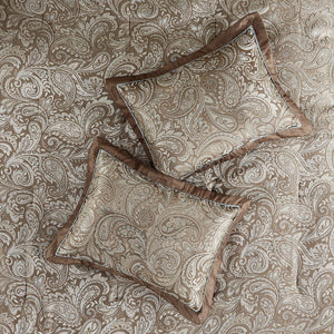 English Elm 12 Piece Comforter Set - Luxurious Blue & Taupe Bedding With Cotton Sheets For Queen Size Beds B035128822