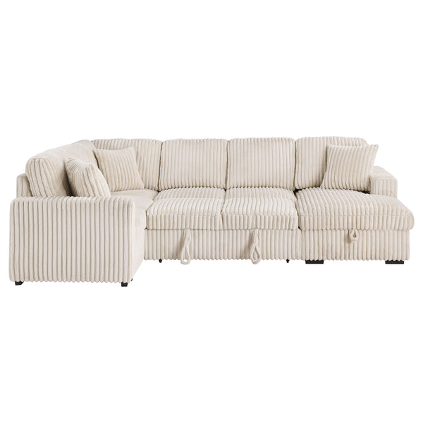 English Elm Thurston Corduroy Sectional Sofa with Hidden Chaise Storage and Pop-up Sleeper Camel B062S01483