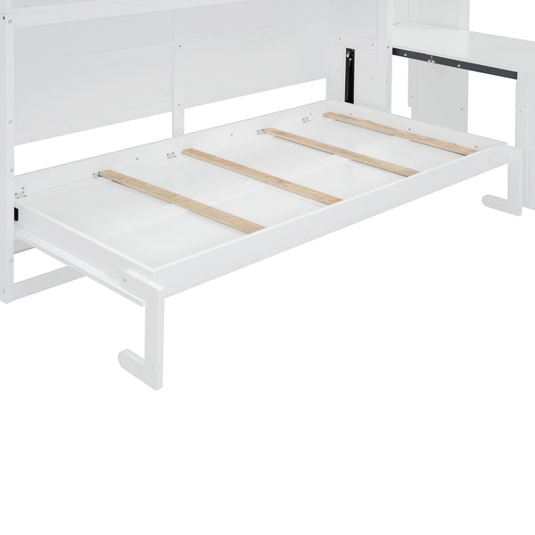 English Elm Twin Murphy Wall Bed with Integrated Closet Drawers and Desk for Studio Spaces White LP000595AAK-2