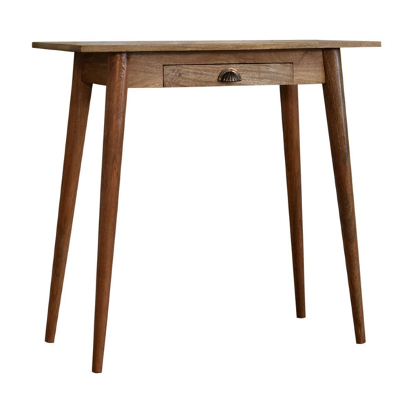 English Elm Solid Wood Mini Nordic Writing Desk - Compact Mango Design With 1 Drawer & Tapered Legs In Light Brown B182P280772-GIGA
