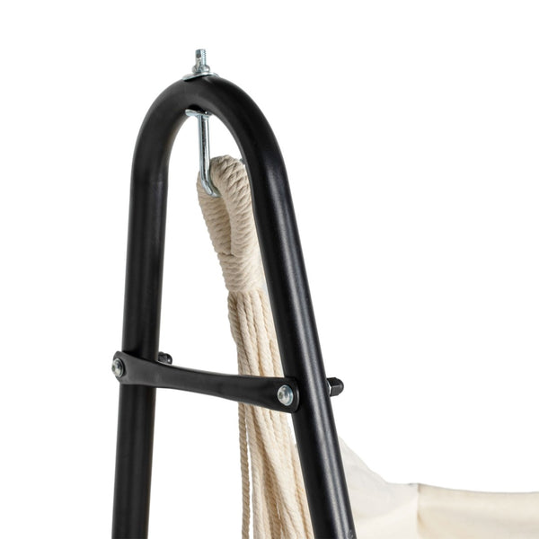 English Elm Outsunny Boho Hammock Chair With U-Shaped Stand, Stylish Outdoor Lounge With Side Pocket, Black/Cream W2225P174053-GIGA