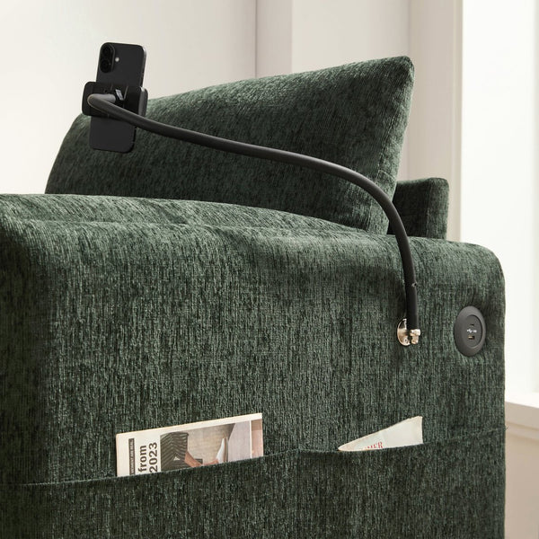 English Elm 37" Oversized Chenille Armchair with Ottoman Usb Charging Pocket Spring Living Room Green N723P387145F