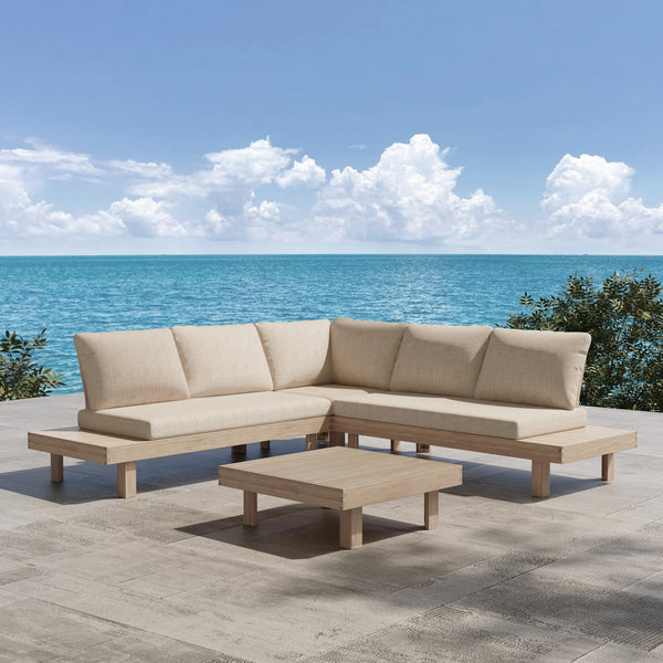 English Elm Christopher Knight Home® - Topia Acacia 4-Piece Outdoor Sectional Set With Cushions, Built-In Tables & Weather-Resistant Design N773OS00050S